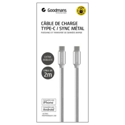 Cable usb a to type c 2 m metal