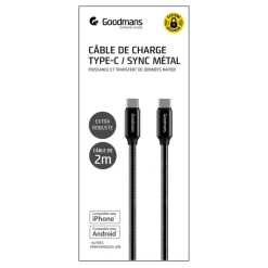 Cable usb a to type c 2 m metal