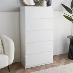 Commode 5 tiroirs blanc mat