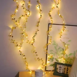 Guirlande led feuilles or