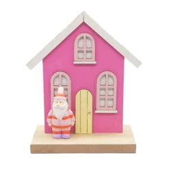 Maison bois avec pere noel h12cm