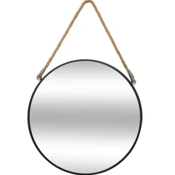 Miroir metal rond corde noir
