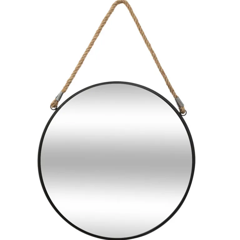 Miroir metal rond corde noir