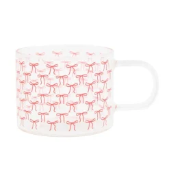 Mug en verre motif noeuds rose