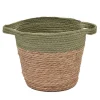 Panier tresse nature/vert h22cm