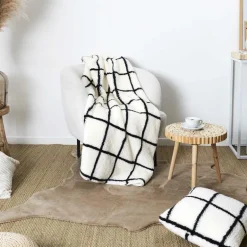 Plaid sherpa blanc carreaux noir