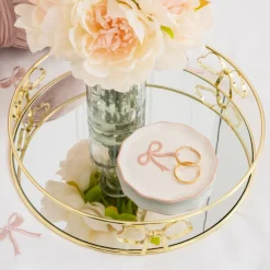 Plateau en verre et metal or s