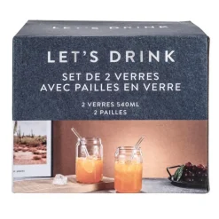 Set de 2 verres 540ml + paille