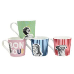 Tasses colorees motif statues